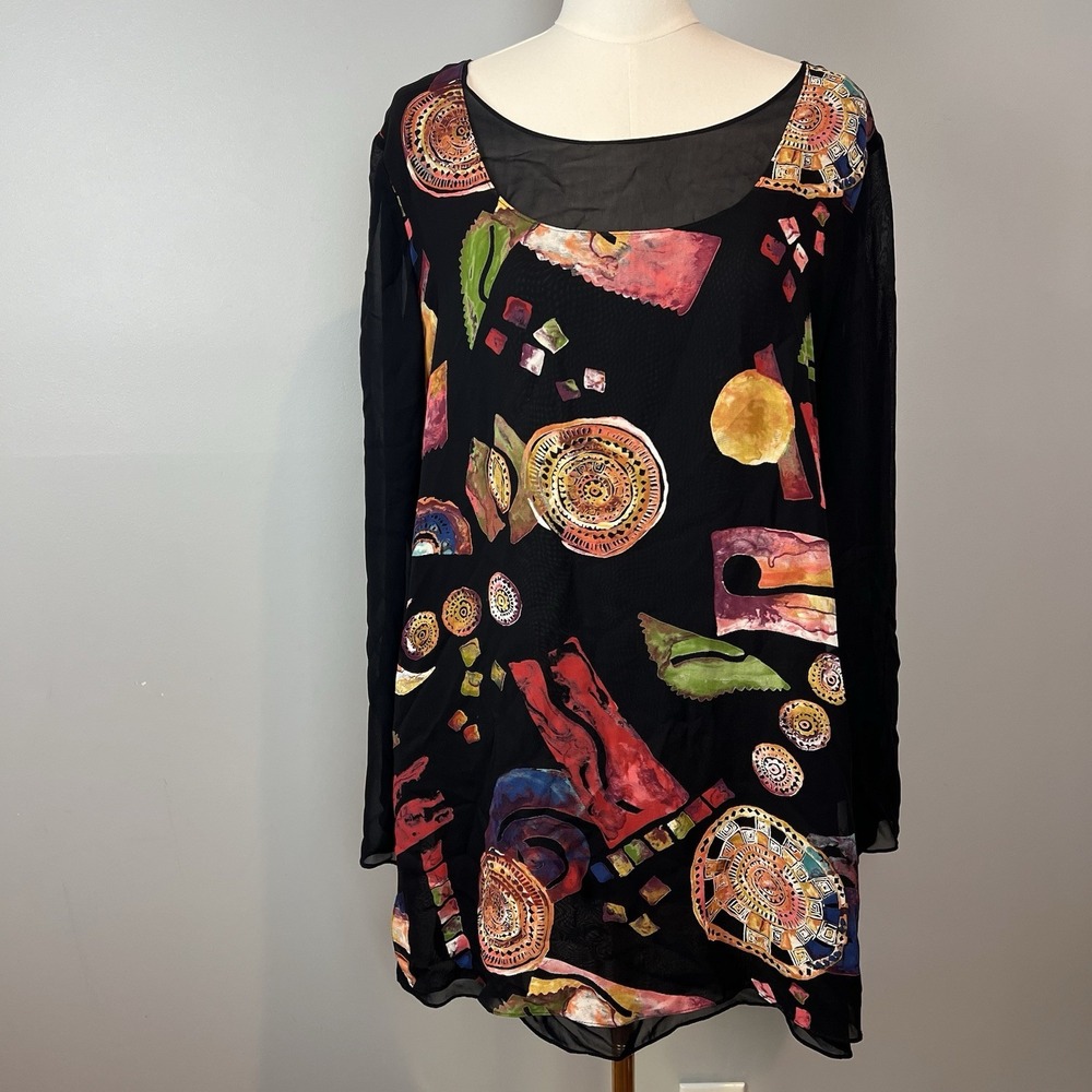 Platinum by Dorothy Schoelen Women's M Blouse Tunic Top Long Sleeve Wearable Art